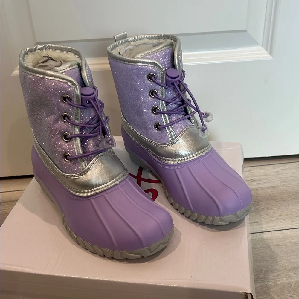 Olivia Miller Girl! Little Girls purple glitter snow rain boots size 13